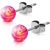 XUU Titanium Opal Stud Earrings,Hypoallergenic 20G Earrings for Sensitive Ears, Multi-Color Options Available,4mm/5mm Stud Jewelry,1 Pair