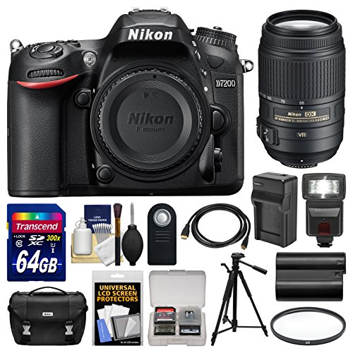Nikon D7200 Wi-Fi Digital SLR Camera Body with 55-300mm VR Lens + 64GB Card + Case + Flash + Battery/Charger + Tripod + Kit Nikon D7200 Wi-Fi Digital SLR Camera Body with 55-300mm VR Lens + 64GB Card + Case + Flash + Battery/Charger + Tripod + Kit