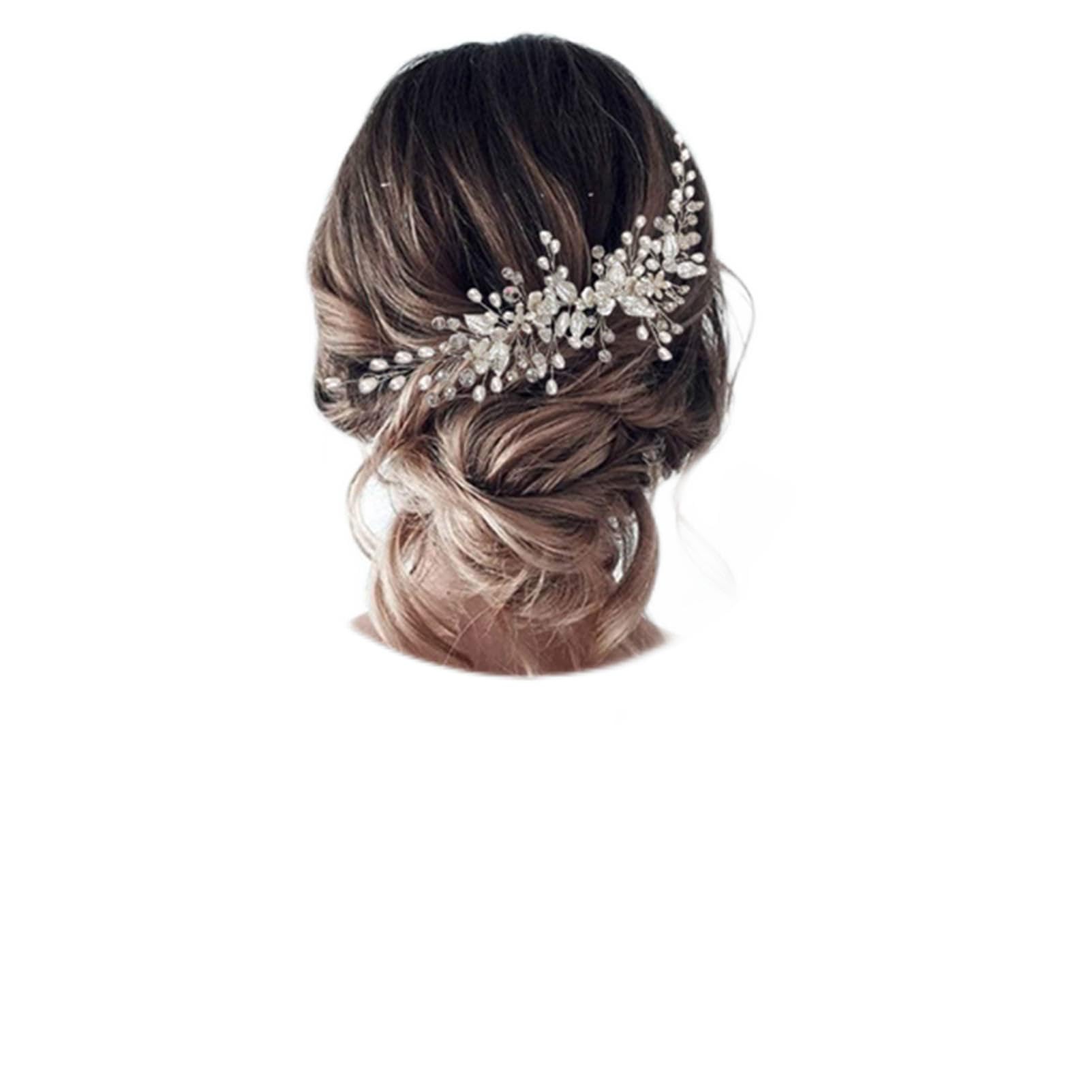 Bride Hair Accessories Wedding Hair Vines, Crystal Headpieces Flower Headband Bridal Hair Pieces, Pearl Hair Accessories for Women and Girls Hair Styling Accessories (Silver)