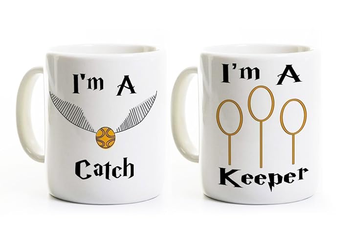 Im a Catch - Im a Keeper Mugs - Couples Mugs - His and Her Wedding Engagement Anniversary Gift - Valentines Day Perfect Gift - Potter Mugs