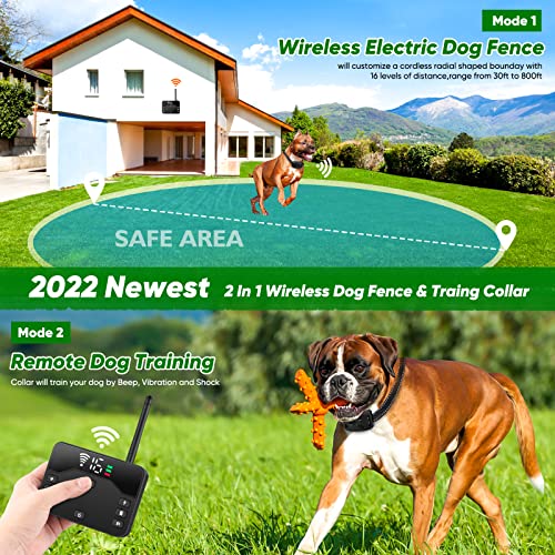 Wireless Dog Fence, 2023 Electric Fence for 2 Dogs Shocks Training
