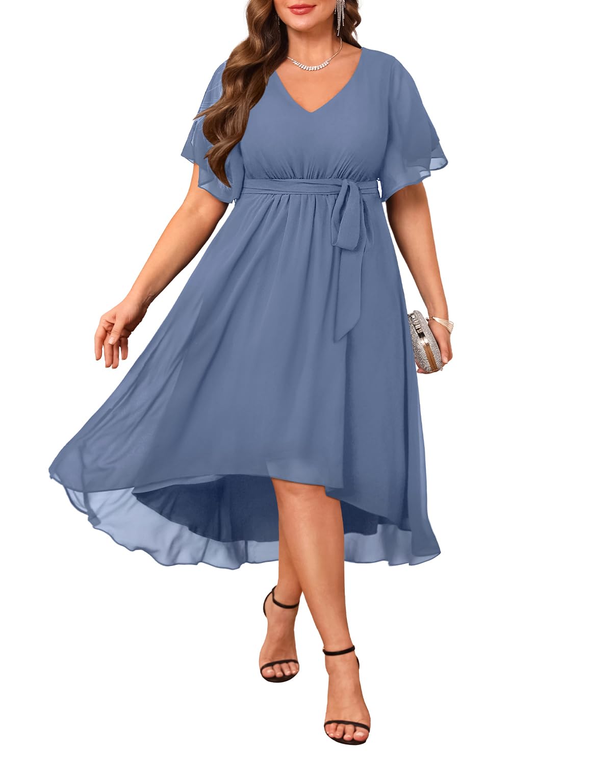 evening long dresses Deep V Neck Lace Bodice Flowy Dress French romantic and special celebrations Ashley Lauren 11378 - Style:Modern