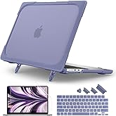 Batianda for M4 MacBook Air 13.6 inch Case 2025 2024 2022 Release Model A3240 A2681 M2 A3113 M3, Heavy Duty Shockproof Protective Hard Shell with Fold Kickstand & Keyboard Cover, Lavender Grey