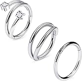 Ruifan 20G 18G 16G Titanium Nose Rings Hoops for Women Double Hoops Clicker Hinged Septum Nose Ring Lip Helix Cartilage Hoop Earring Daith Rook Conch Body Piercing Jewelry for Women 8mm 10mm 3PCS