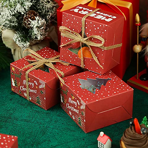 VGOODALL 14PCS Christmas Bakery Boxes with Window, Single Cupcake Carrier with Window Insert and Handle Pastry Containers Muffins Cupcake Carriers for Bakery Wrapping Party Favor Packing