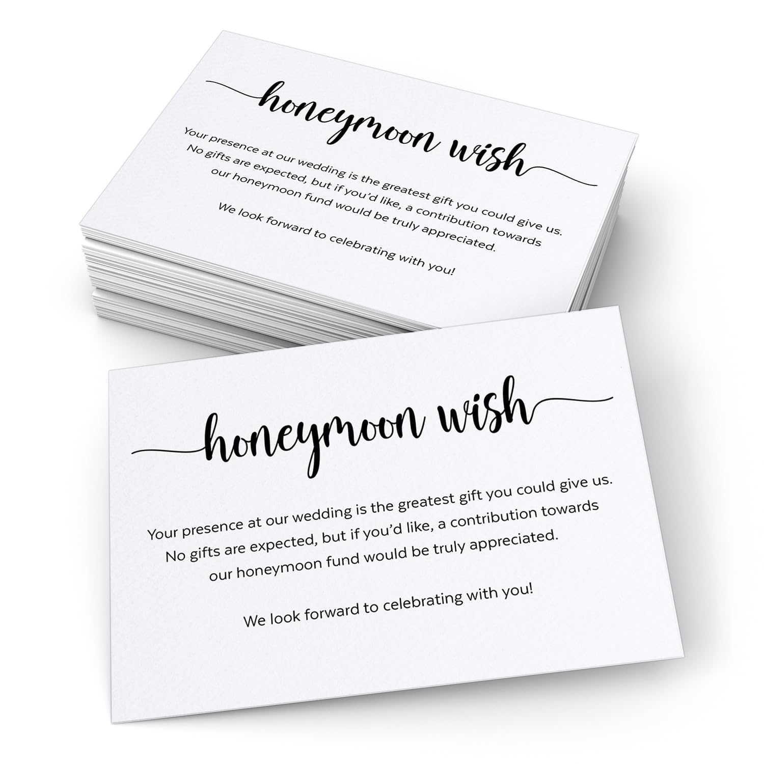321Done Honeymoon Wish Cards (Set of 50) White, 3.5" x 5" Small - No Gifts Request Wedding, Invitation Insert, Enclosure Card, No Gifts Please, Wishing Well, Honeymoon Fund - Made in USA