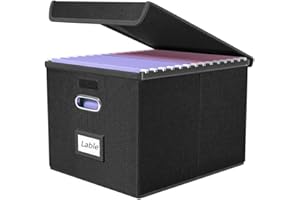 Portable File Organizer Box with Lid,File Management Box,Foldable Linen Hanging File Storage Box With Plastic Slide Rail,Dura