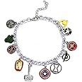 Super Heroes Charm Bracelet with 12 Assorted Multiple Character Logo Charms, Avengers Inspired Stylish Jewelry, Fantastic Fan