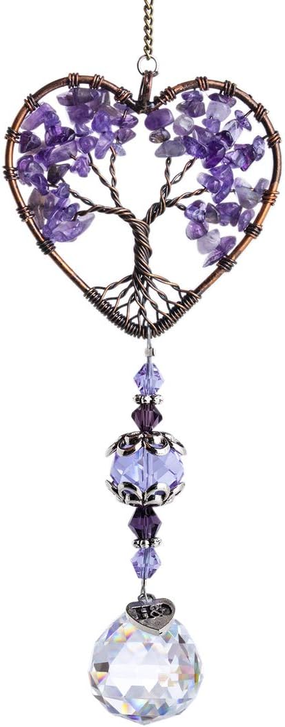 H&D HYALINE & DORA Sun Catcher Purple Crystal Tree of Life Rainbow Maker