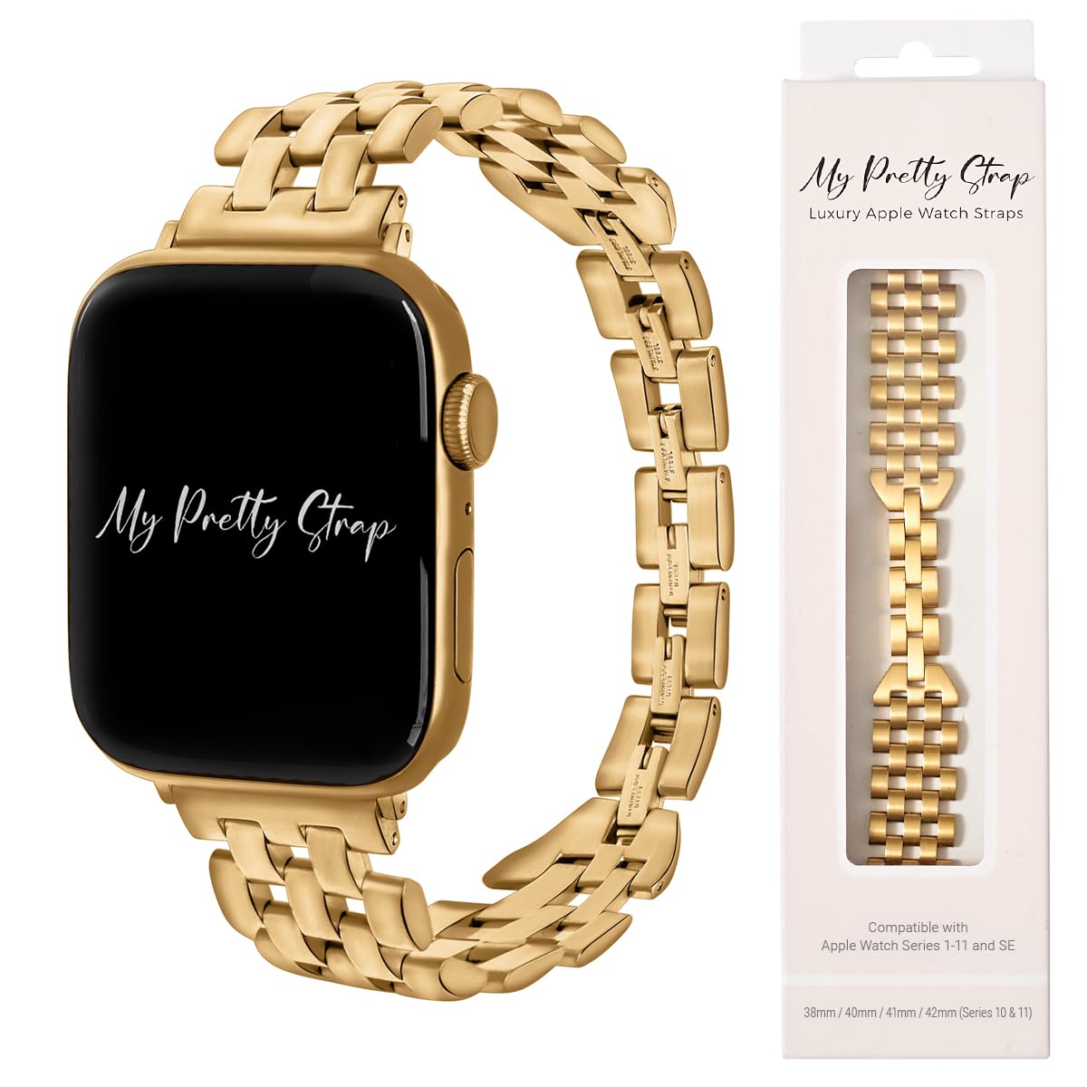 My Pretty Strap Venus Band Compatible with Apple Watch 38/40/41mm or 42/44/45/49mm, Stainless Steel Metal Gold Plated for Women (42MM / 44MM / 45MM / 49MM, Gold)