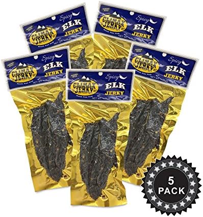 BEST Premium Natural Style Kippered Cut Thick Strips 1.75 OZ. Elk Jerky - No Preservatives - High Protein - Low Carbs - Buy Multiple Packs & Save! (Elk Spicy, Spicy 5 Pack)