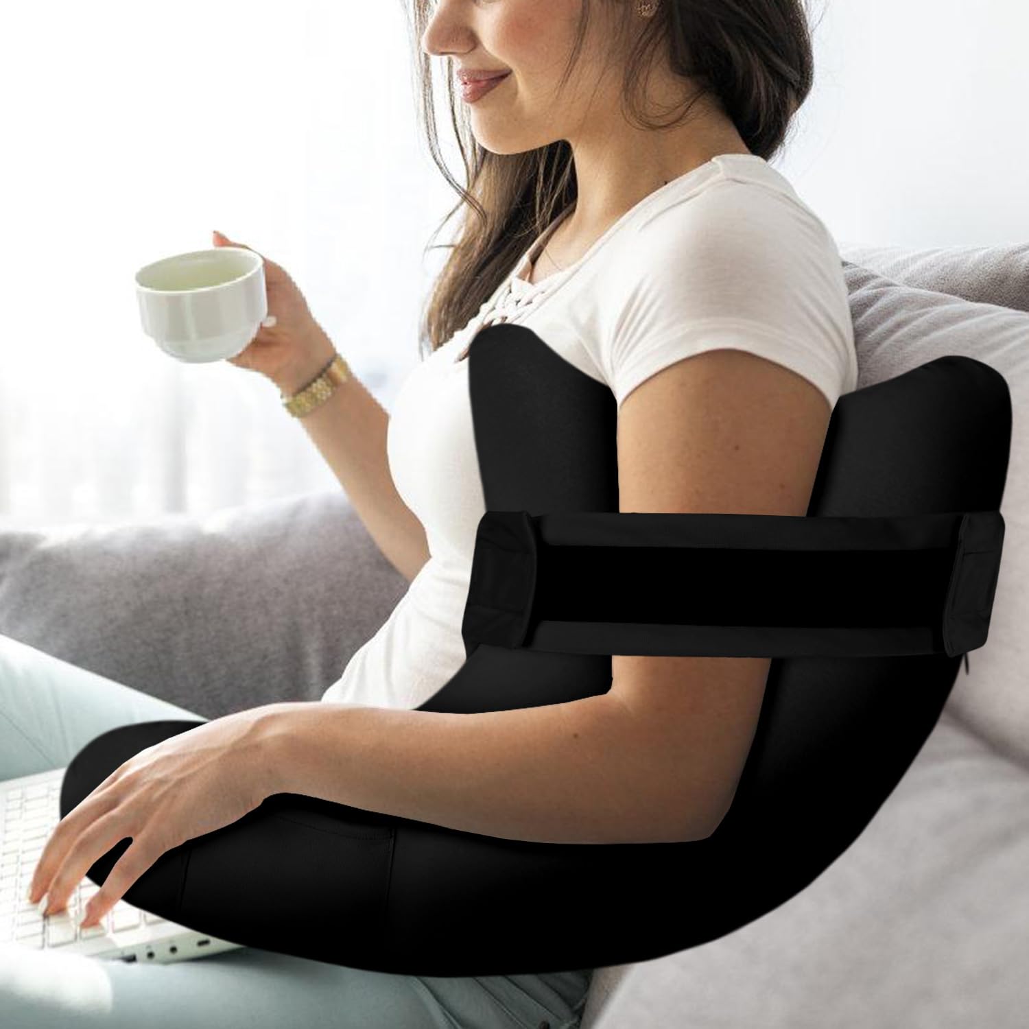 Photo 1 of HARBOREST Shoulder Surgery Pillow with Straps & Pocket - Shoulder Pillow for Shoulder Pain, Rotator Cuff Pillow for Sitting, Shoulder Relief Pillow (Black)