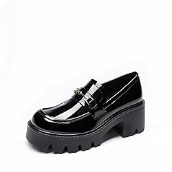 Women Loafers Platform Chunky Heel Slip On Lug Sole