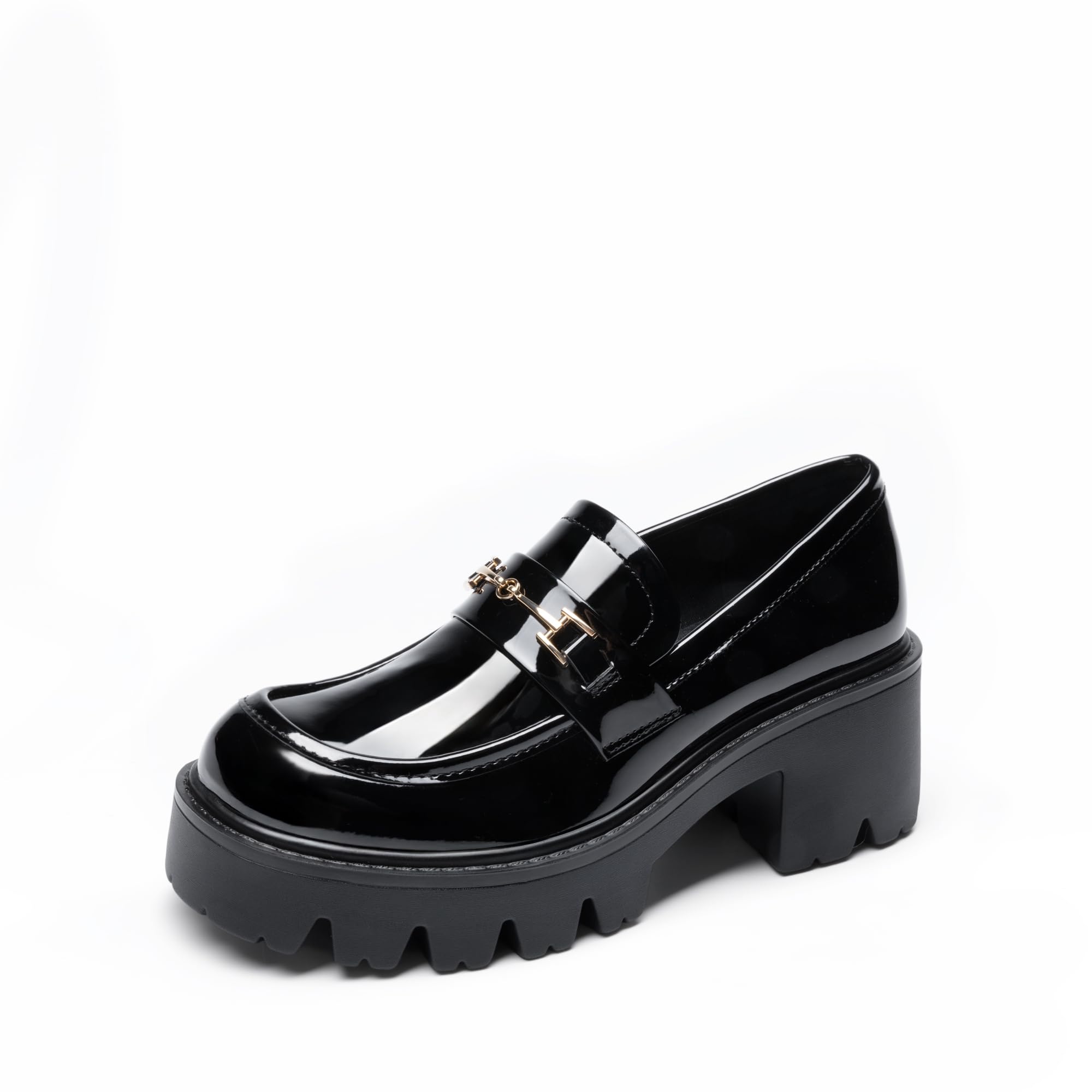 Women Loafers Platform Chunky Heel Slip On Lug Sole