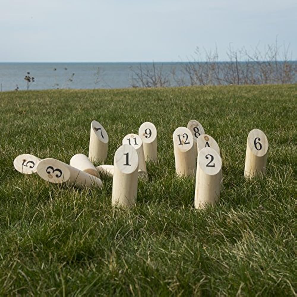 Wooden Throwing Toss Games Set, 12 Numbered Pins, Dowel