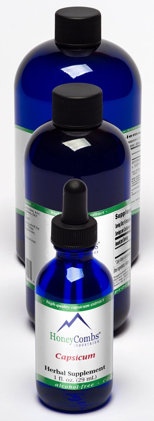 HoneyCombs Liquid Capsicum / Cayenne Pepper Supplement to Support Blood Flow- Organic Cayenne Pepper Drops – Alcohol-Free, Cold Pressed Cayenne Pepper Organic Liquid, 16 Fl Oz.