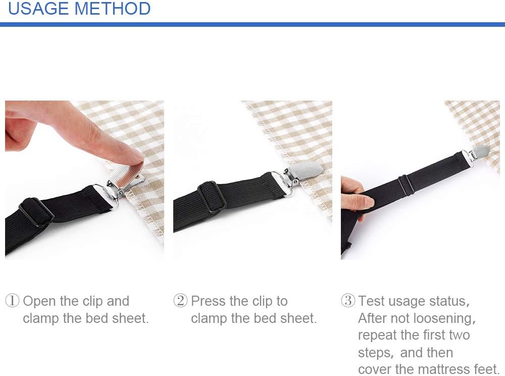 HZAZF 4PCS Bed Sheet Holder Straps, Upgraded Triangle Bed Sheet Fasteners, Elastic Adjustable Bed Sheet Straps with Heavy Duty Grippers Clips (Black): Home & Kitchen