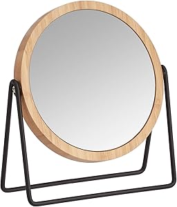 AmazonBasics Vanity Mirror with Bamboo Rim - 1X/5X Magnification