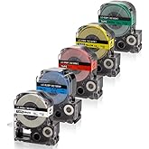 Absonic 5-Pack Compatible Label Tape Replacement for LK-5WBN LC-5WBN9 LK-5LBP LK-5RBP LK-5YBW LK-5GBP 18mm Label Tape Work for LabelWorks LW-500 LW-600P LW-700 LW-900P LW-1000P, 3/4" x 26'