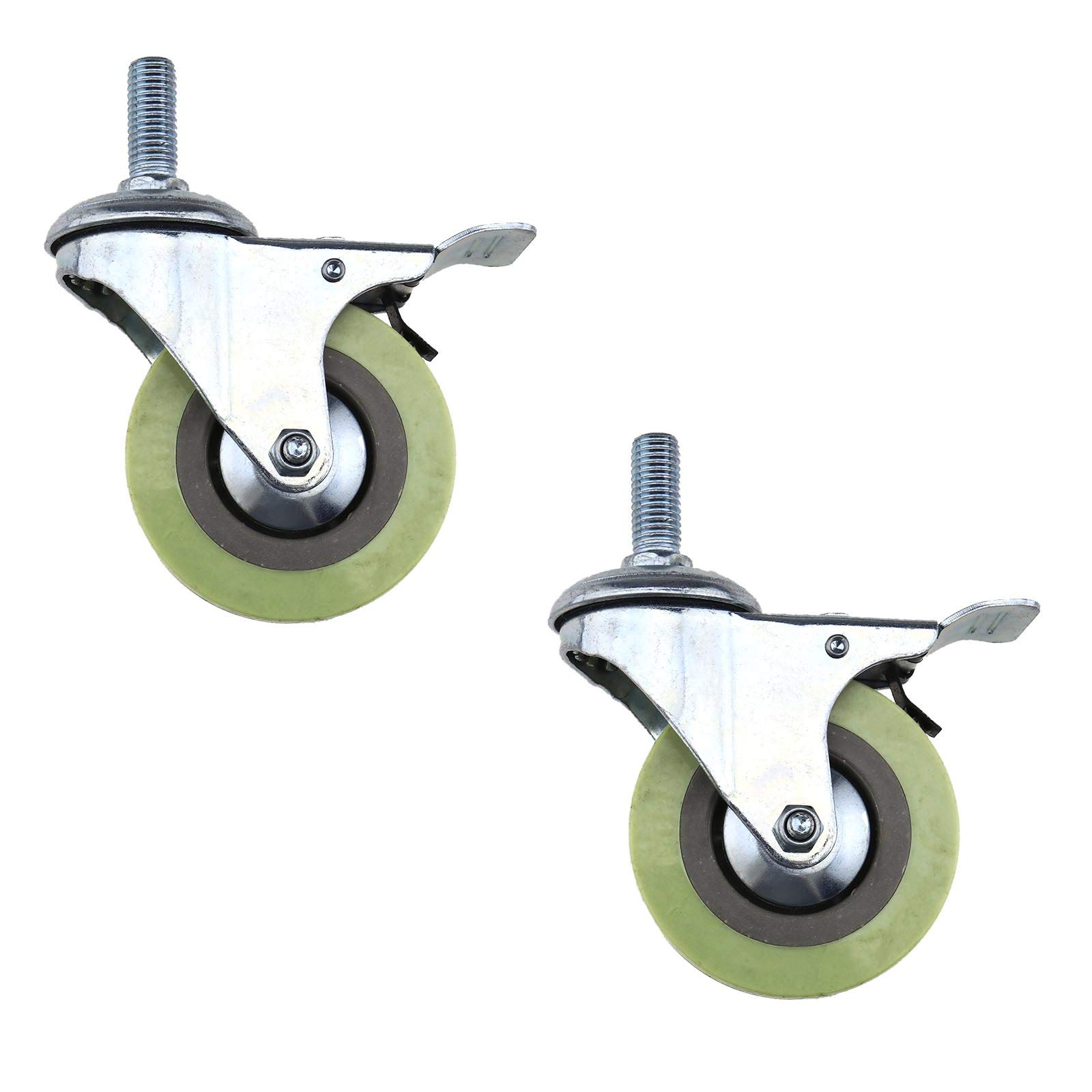 BIYM Castors 2x, 75mm (3 inch) Industrial Casters with Swivel and Brake, Grey Polyurethane Wheels, M12 30mm Bolt Fitting, 50kg Load Capacity