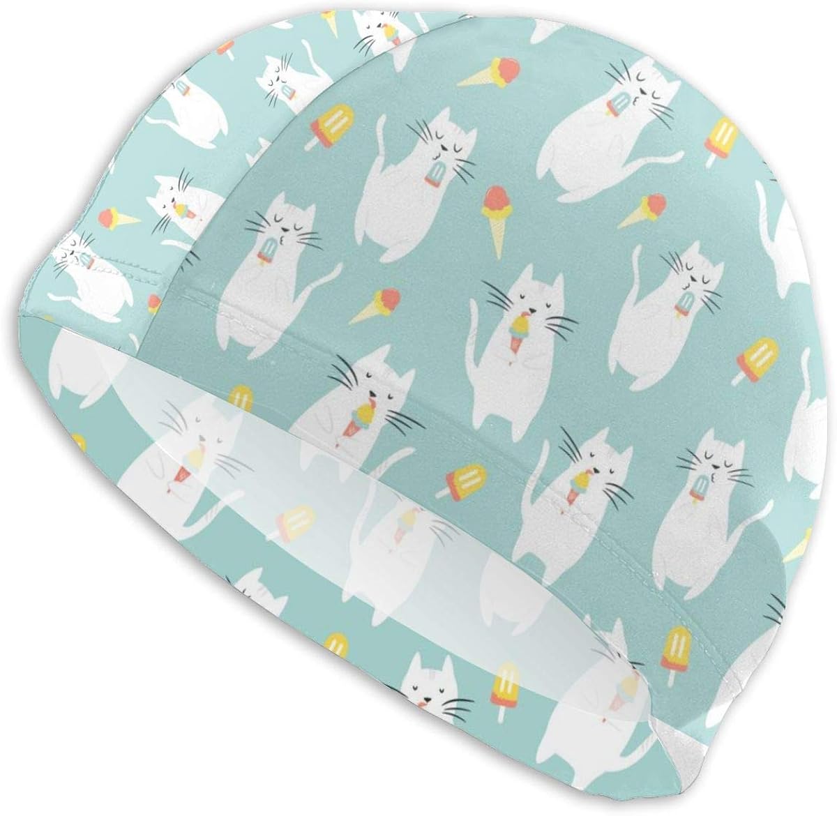 KIMIOE Swim Cap Funny Cats Eating Ice Cream Unisex Swim Cap Funny