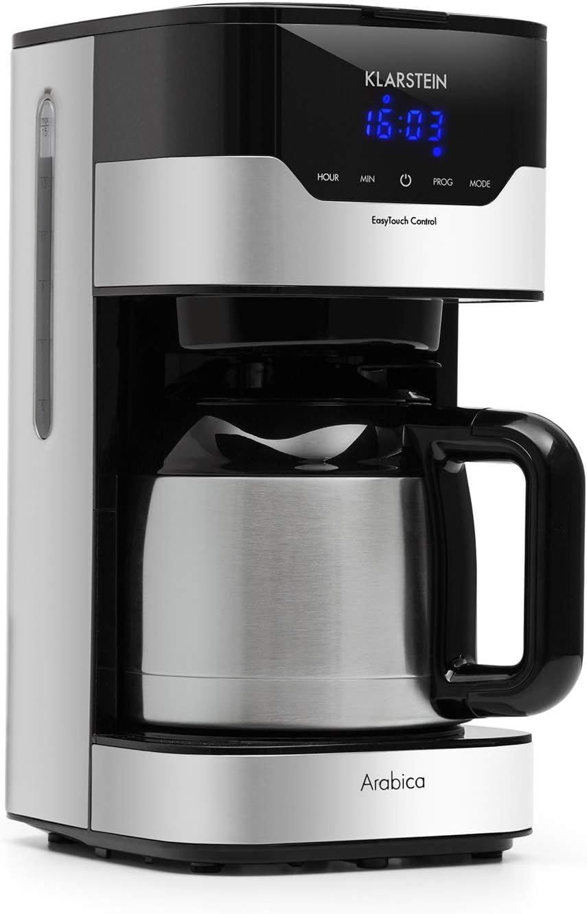 Klarstein Arabica koffiemachine met filter - filterkoffiemachine, 800 watt, EasyTouch Control, 1,2 l, tot 12 kopjes, incl. Permanentfilter, zilver-zwart