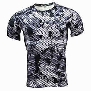 Alamor Heren Camouflage Training Fitness Tees Tops Sneldrogende Elastische Compressie Strakke Sport T-shirt-Grijs-L