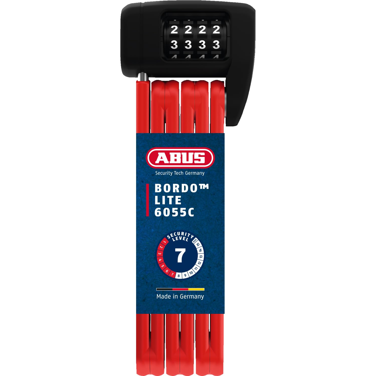 ABUS Faltschloss Bordo Lite 6055C SH - mit Halterung und Zahlencode - Extra-leichtes Zahlenschloss aus Spezialstahl - ABUS-Sicherheitslevel 7 - 85 cm - Rot
