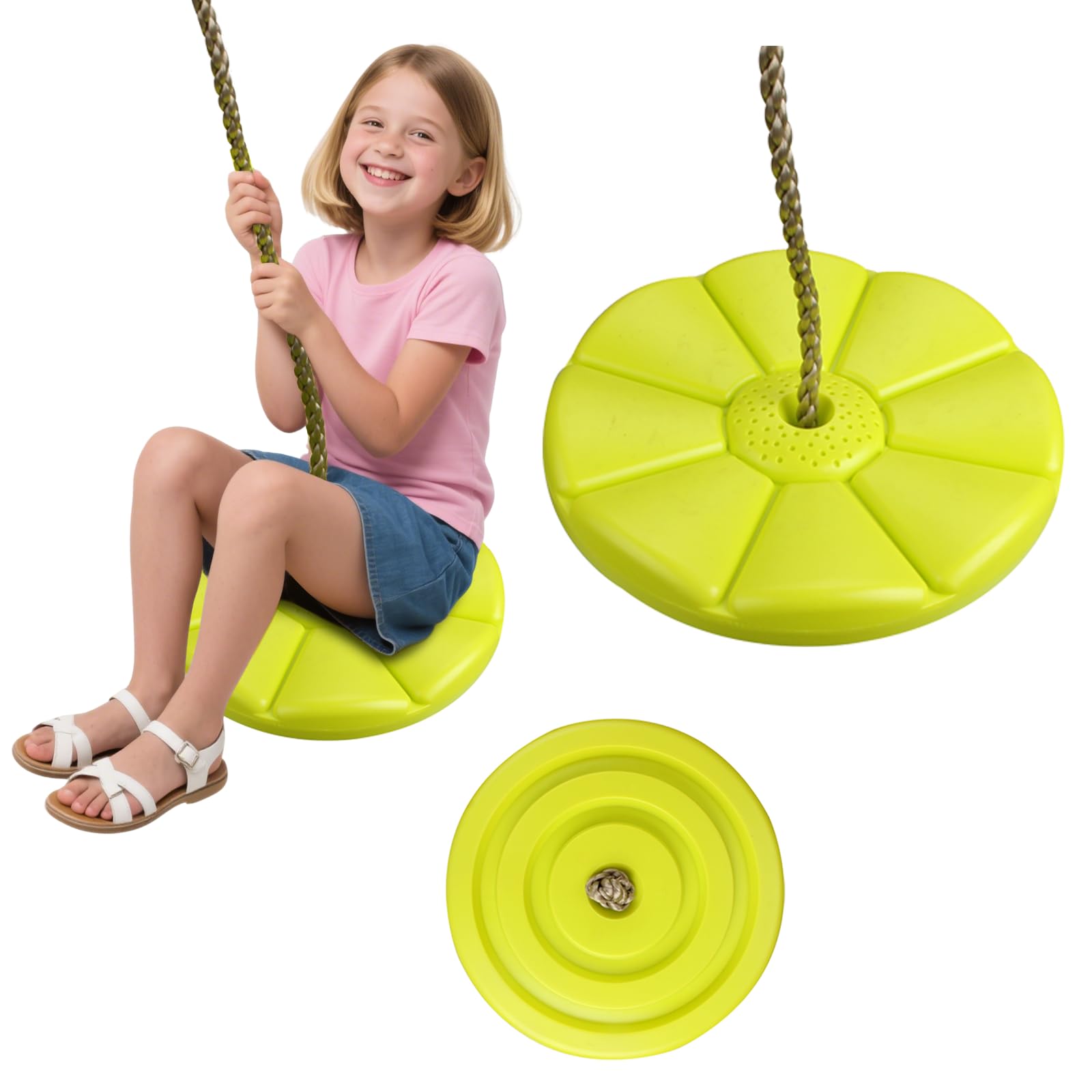 RoamReady Climbing Rope Swing, Rope Ladder for Kids Outdoor Tree Backyard Playground Swing with Knot and Disc Swings Seat Set, Zip Line Seat for Kids, Sturdy & Safe, (Yellow)