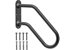 SELEWARE Heavy Duty Non-Slip Handrails for Outdoor 1-2 Step, Wall Mount Stair Hand Railing Grab Bars, U-Shape Safety Handle for Garage, Porch, Garden (Dia 1.3" Pipe, Black)