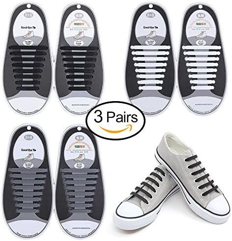 No Tie Shoelaces, ZLF No Tie Shoelaces for Kids and Adults Waterproof Silicone Elastic Athletic Running ShoeLaces with Multicolor for Sneaker Boots Board Shoes(Adult Size 3 Packs Black+White+Grey)