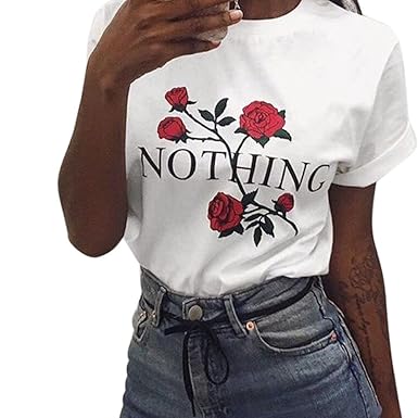 Lurcardo Damen Shirts Sommer Mode Rose Gedruckt Kurzarm Tops Lässiges Lose Bluse Oberteile Teenager Mädchen T Shirt Hemd Pull
