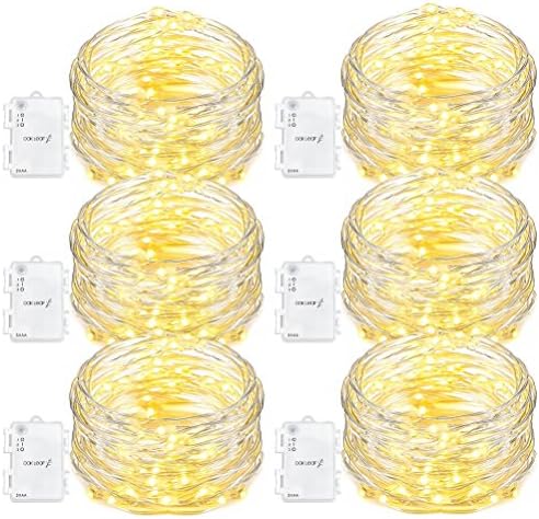 60 LED String Lights,6 Pack 9.8 Feet Fairy Starry Light Battery Operated Waterproof for Bedroom Indoor Party Wedding Decorative Lighting Outdoor,Warm White