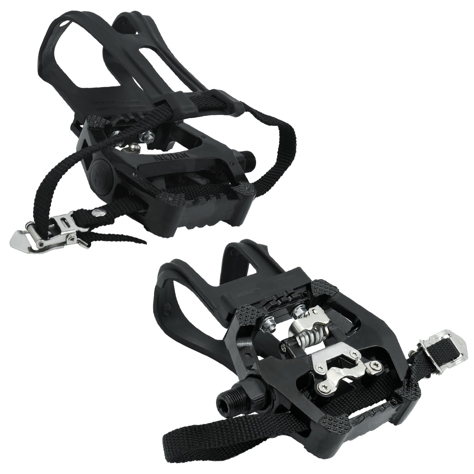 Hyacinthy 1 Pair SPD Pedals, Bike Pedals with Cage and Straps, Bicycle Pedals, Pedal Cages, Integrated Toe Clips Cages Straps, Mountain Bike Pedals for Outdoor Cycling Indoor Bike 9/16 Inch