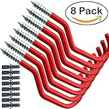 8 Pack Red Bike Hooks + 8 pack bolts, stainless steel bicycle Storage Hanger Wall Ceiling Mounted for Storage Room fit all type bikes easy on/off