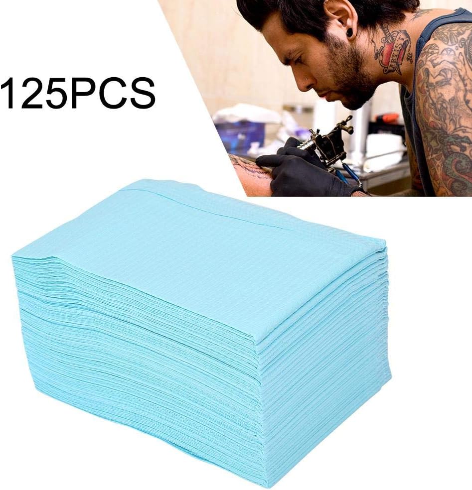Gorgeousy 125pcs Disposable Double Layer Waterproof Tattoo Mat,Tablecloths Clean Pad Underpad Medical Beauty Tattoo Tools (Blue)
