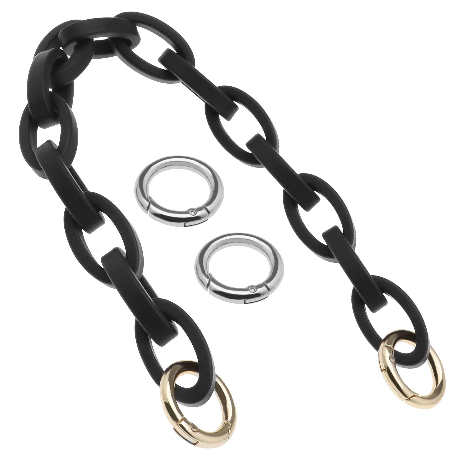 VGOL Purse Strap Bag Chain Handle Replacement Frosted Chain Bag Shoulder Strap Accessories in Black with 2 Pair Round Buckle in Silver Gold Length 35cm for DIY Making