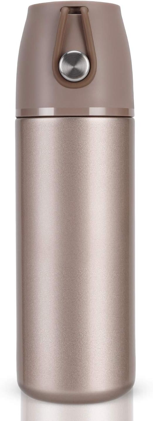 YumSur Coffee Travel Mug Vacuum Insulated Thermal Water Bottle Build-in Drinking Cup Leakproof Stainless Steel Flask for Hot and Cold Drinks (350ML, Champagne)