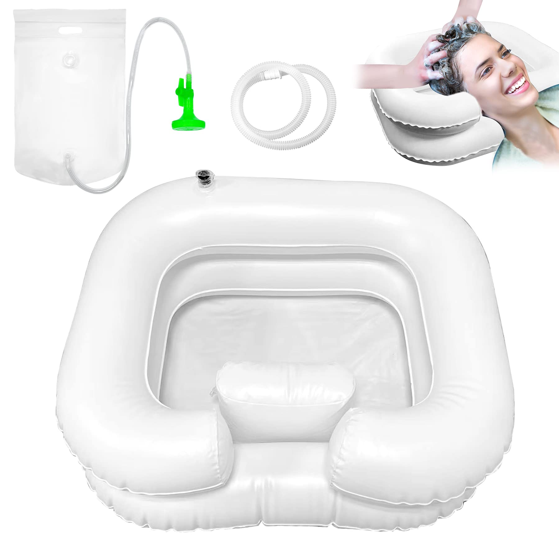 TZEKING Inflatable Sink, Portable Inflatable Hair Basin with Drainage Hose with Shower Head and Water Bag, Hair Wash Sink, Hair Wash for Bedside