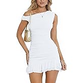Ophestin Womens Sexy Homecoming Dress Short Off The Shoulder Bodycon Summer Mesh Ruffle Mini Dresses