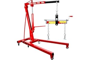 WETOXL 6400 LBS Engine Hoist, 3 Ton Heavy Duty Alloy Steel Folding Cherry Picker Engine Hoist with Lever and 6 Casters, 8 Ton Hydraulic Pump 4 Adjustable Position, for Workshop, Red