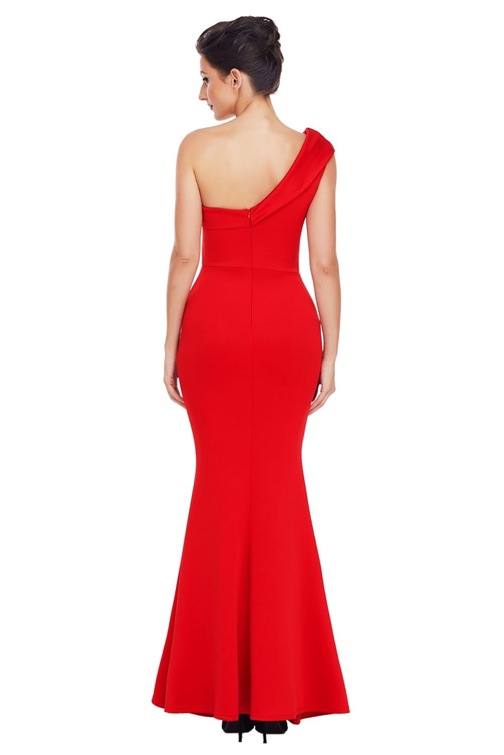 boldgal women's western one-shoulder maxi ponti gown dress (red)