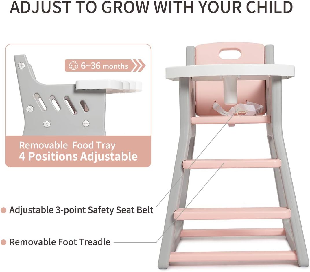 Wemk Chaise Haute Pour Bebe Lavable Plateau Amovible Pour Vos Enfants Et Bebes De 6 36 Mois Harnais De Securite 3 Points Max 15 Kg Sure Base Antiderapante Gris Rose Le Repas De Bebe