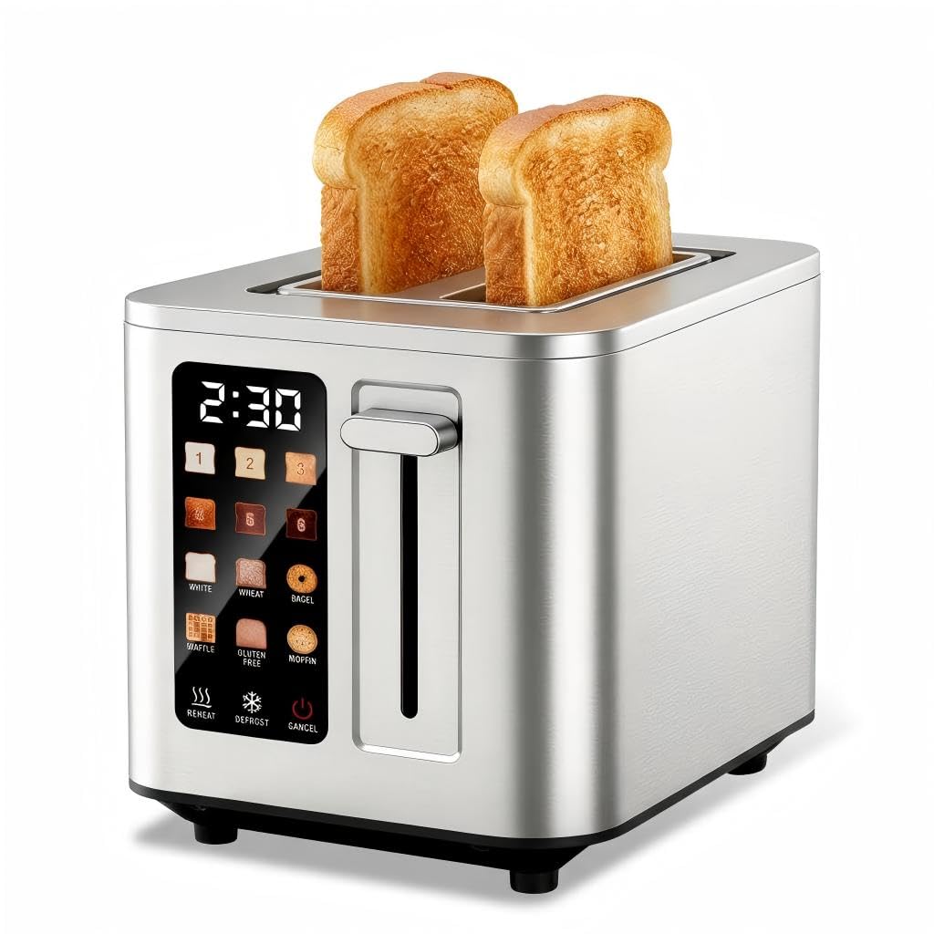 Photo 1 of TAZTIR Touch Screen Toaster 2 Slice, Digital Stainless Steel Bread Toaster with Timer, 1.5'' Wide Slot, 6 Shade Settings & 6 Bread Types, Bagel Defrost Reheat Cancel Functions
