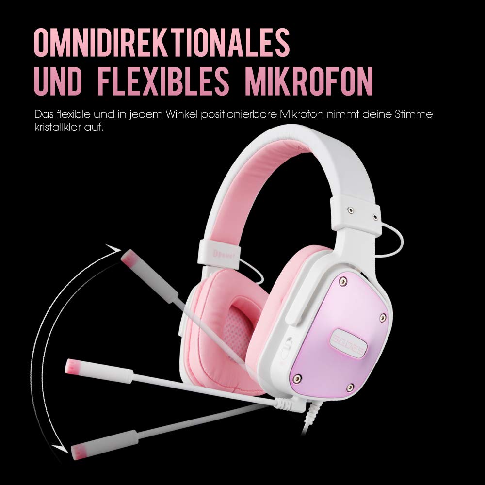 SADES DPOWER [Angel Edition] Over-Ear-Gaming-Headset, 3,5 mm Klinke, Stereo-Kopfhörer mit Mikrofon, Geräuschunterdrückung, weiche Leder-Ohrmuscheln, für Nintendo Switch, PS4, Xbox One, Computer