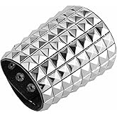 STWTR Unisex Black Metal Pyramid Stud Gothic Punk Rock Bike Wide Shoulder Leather Bracelet
