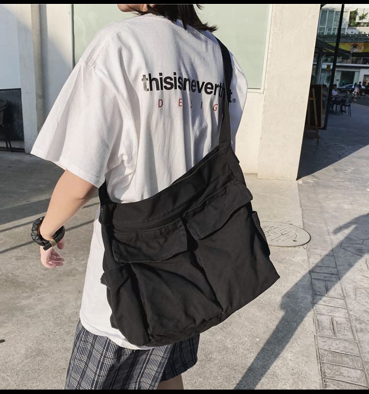 Canvas Messenger Bag Large Crossbody Bag with Multiple Pockets Canvas Shoulder Tote Bag for Women and Men