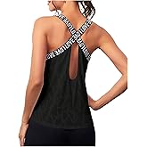 OYOANGLE Women's Camo Print Workout Tank Tops Sleeveless Running Tops Crisscross Back Yoga Gym Loose Athletic Shirts