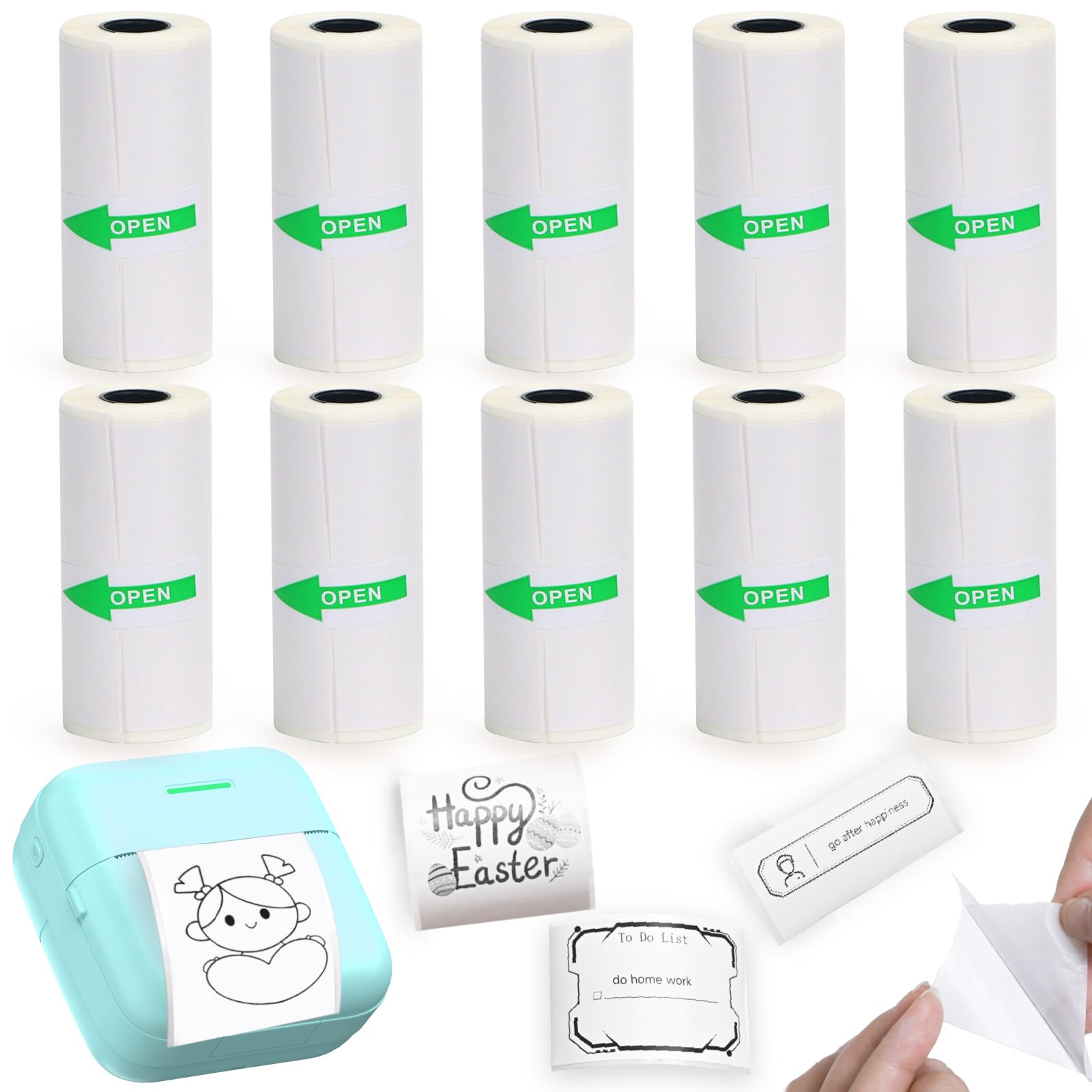 Photo 1 of 10 Rolls Mini Printer Sticker Paper Refill for Most Mini Thermal Printers, 57 x 25mm for T02/M02 Thermal Sticker Paper Rolls for Study Notes Photos Journals Memo Lists