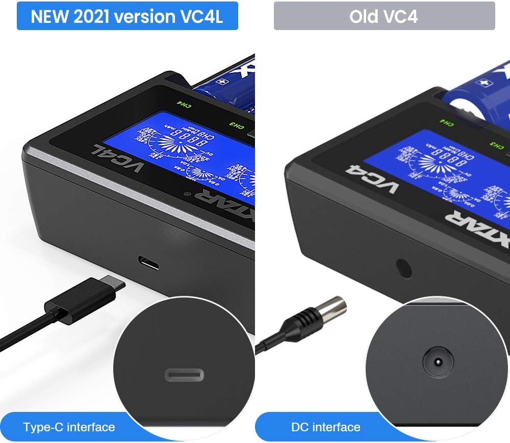 XTAR VC4H 18650 Battery Charger 4 Bays Universal With LCD Display USB for Li-ion 3.7V 16340 18350 20700 21700 26650 1.2V NI-MH NI-CD AAA AA - Image 5